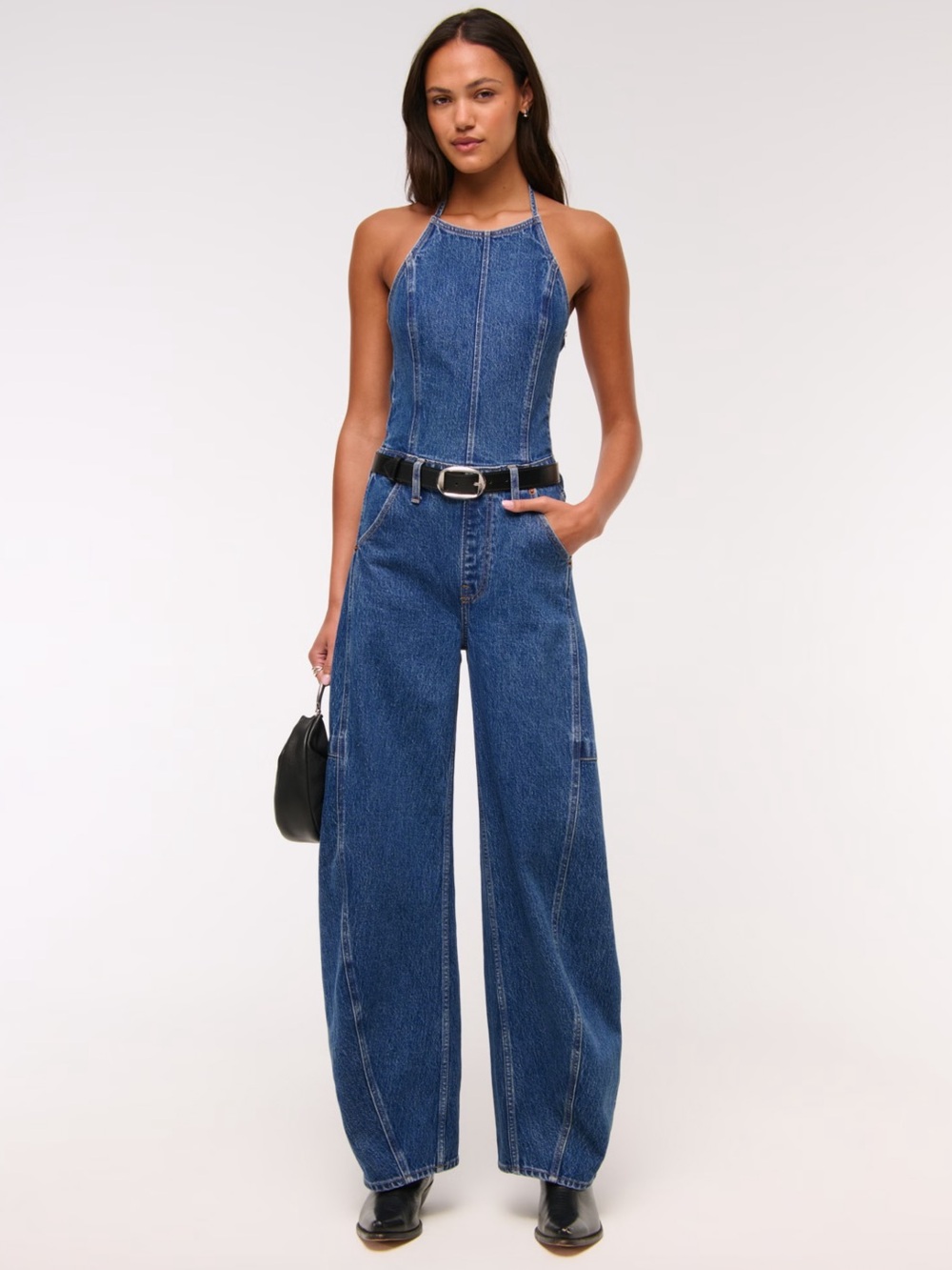 Abercrombie and Fitch Halter Barrel Denim Jumpsuit